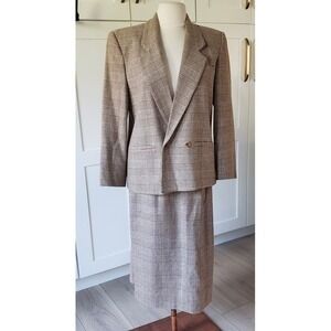 Ashley Brooke Skirt Suit Womens 4P Wool Plaid Blazer Set Vintage Made in USA